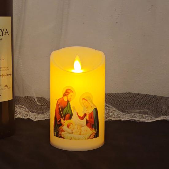 Yousheng LED Christmas Candle Lights Flameless Flickering Prayer Lamp Religious Figure Design Lights for Home Altar Church Decor
