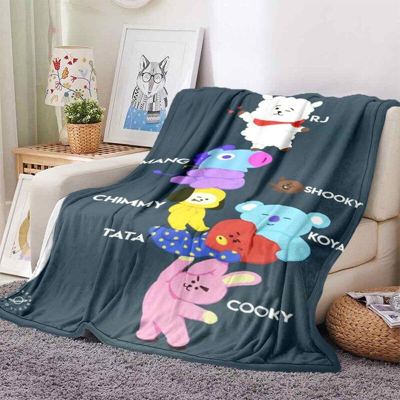 2022 Kreslená deka bt21 Měkké fleecové deky Deky Home Dekor Ložnice Obývací pokoj PohovkaDigital potištěné deky na cesty