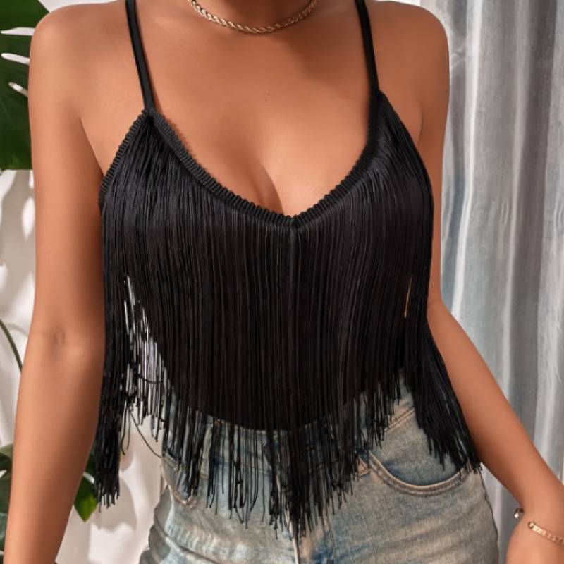 Spring Womens Fringe Camisole With High Elastane For Casual Wear