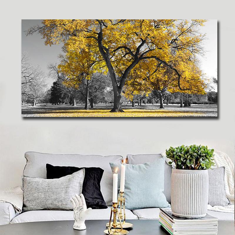 Poster Canvas Printing,Printed Giclee Canvas Prints,Modern Yellow Tree 1 Piece Big Size Canvas Art,Drop Shipping Canvas Painting