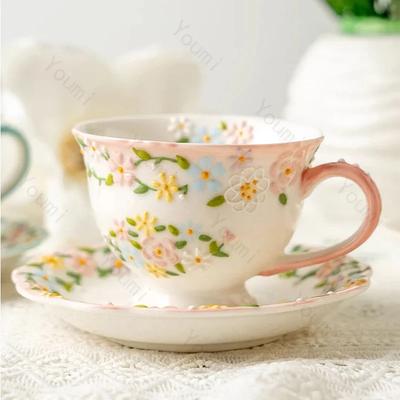 Tazze da caffè creative dipinte a mano con fiori, retrò, per ristorante, tè pomeridiano, in ceramica, tazza da caffè, per casa, colazione, squisita tazza da latte