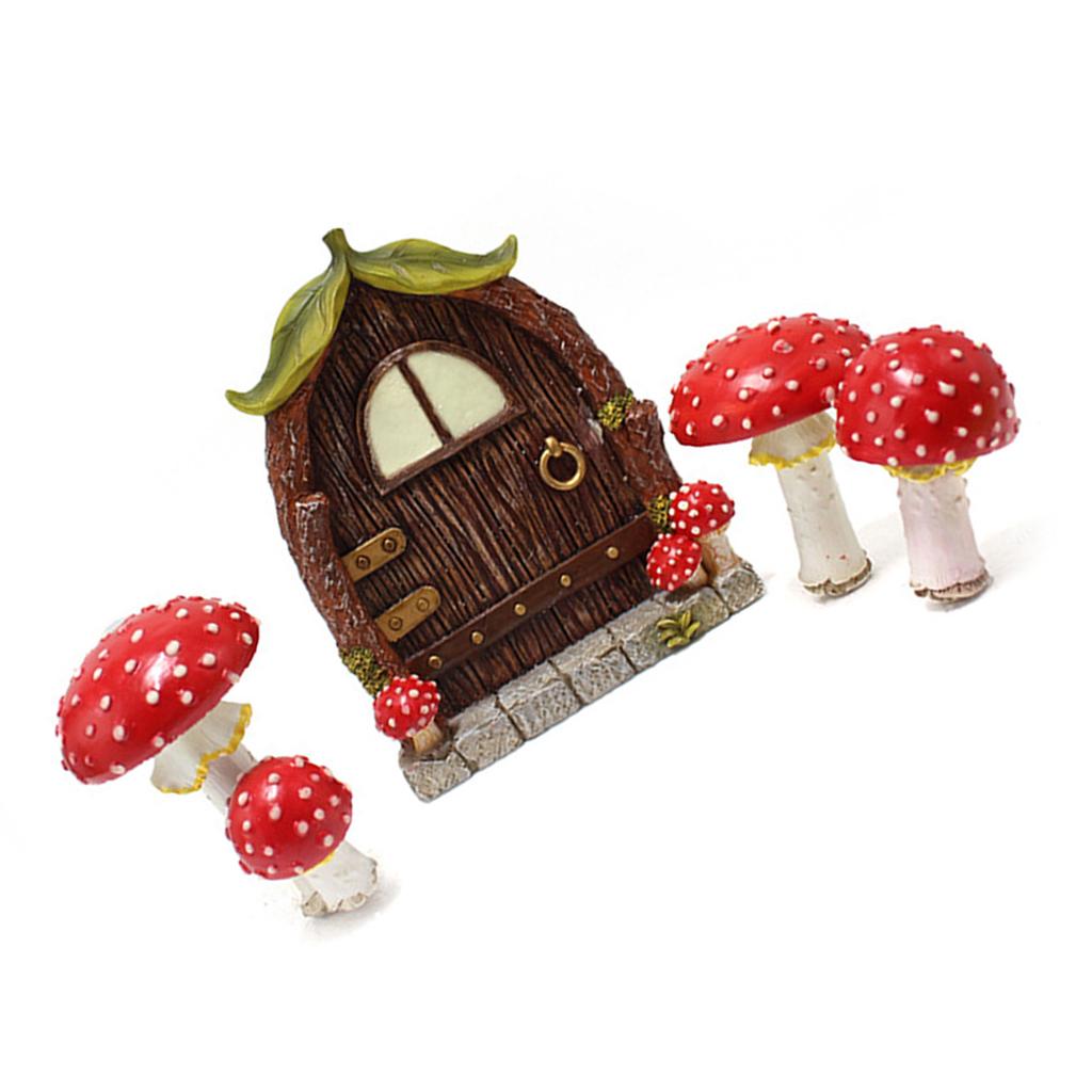 Fenster- und Türbaumdekoration Leuchtet im Dunkeln Harz Pilz Gartendekoration Feentür und Fenster für Baum