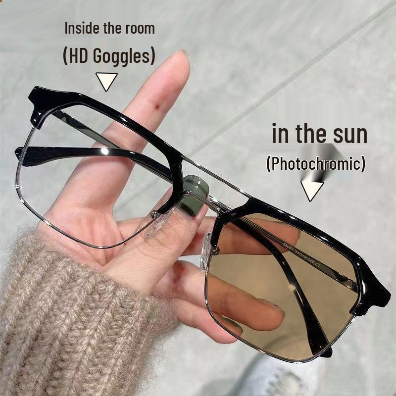 

Стильные мужские и женские очки с защитой от синего света и УФ-лучей, с фотохромным затемнением и простой оправой с двойной перекладиной для миопии. AC Lens Non-Prescription