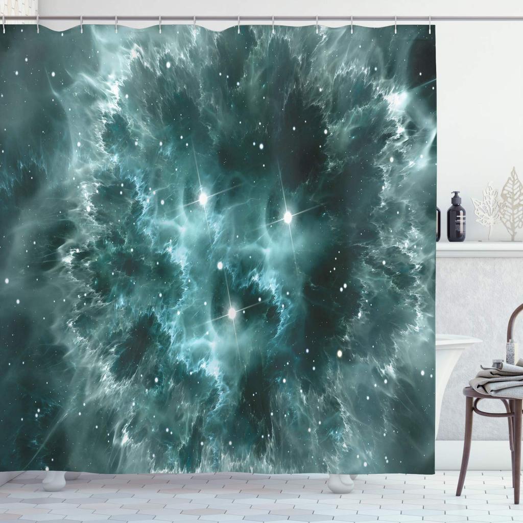 Sternenhimmel Duschvorhang für Badezimmerdeko Sternenklare Galaxie Badewannen-Set Psychedelischer Nebel Universum Planet Badezimmervorhang Set
