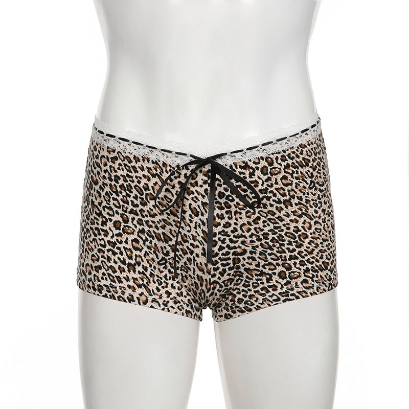 Sommar Grunge Short Leopard Sexiga spetsjeans Dam Estetisk Y2k Rosett Skinny Streetwear Byxor Kvinnlig Vintage A-linje Slim Shorts Kläder