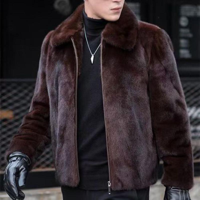 Men's Winter New Imitation Mink Coat Brown Imitation Mink Fleece Fur Coat
