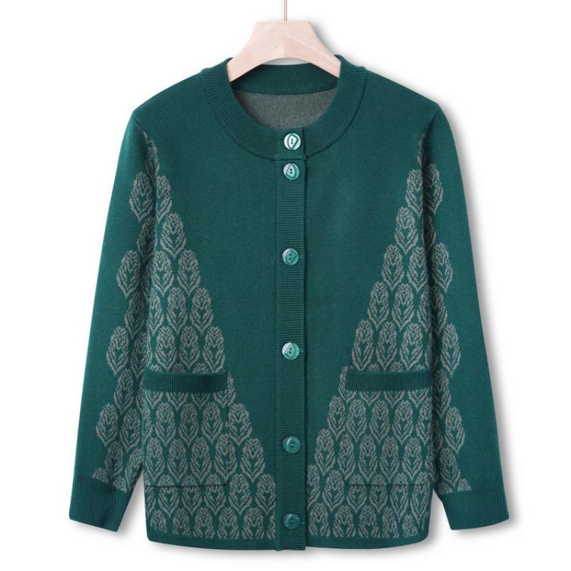 

Пожилой новый вязаный кардиган-свитер большого размера для матери, осенняя куртка-свитер, свободный топ для пожилой бабушки, женский 4XL (recommended 150-82.5 kg) темно-зеленого