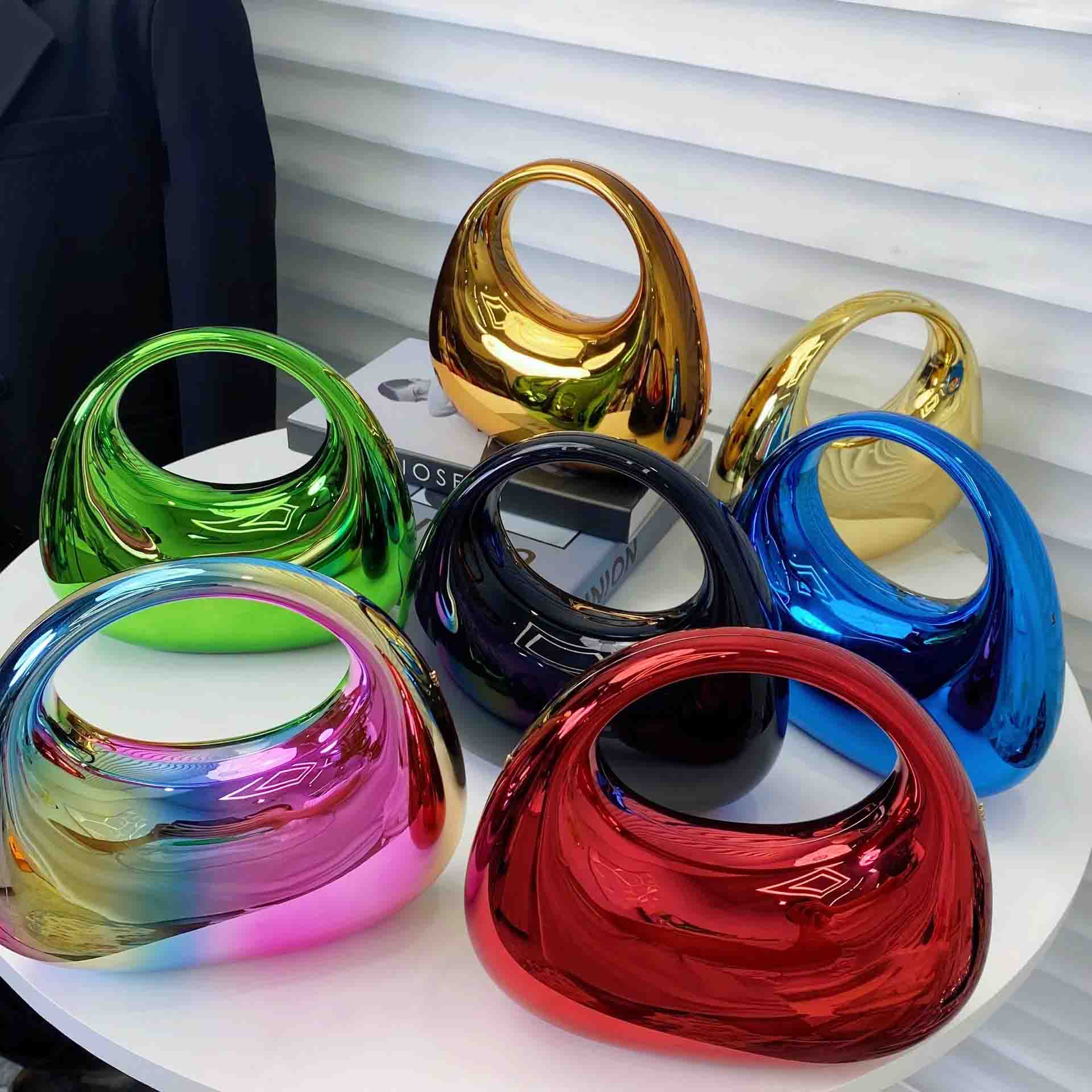 

Женские вечерние клатчи, роскошный дизайнерский полумесяц, званый ужин, свадебные кошельки, акриловая сумка на запястье с круглой ручкой, женские сумки жёлтый