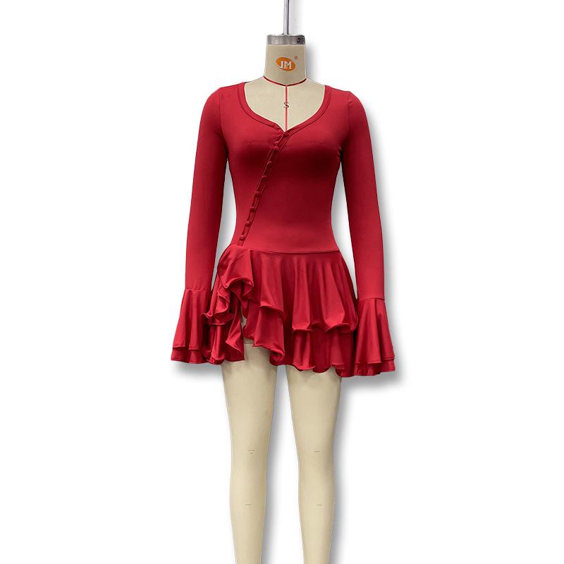 2025 Sommer Ausgestellte Ärmel Geraffte Taille Tief ausgeschnitten Sexy Kleid für Frauen