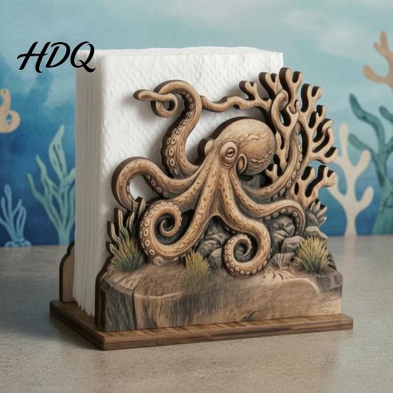 Practical Housewarming Gifts for New Home Rustic Wooden Napkin Holder Octopus/Bird/Goose/Turtle/Black Bear/Elephant Pattern Compact Tissue
