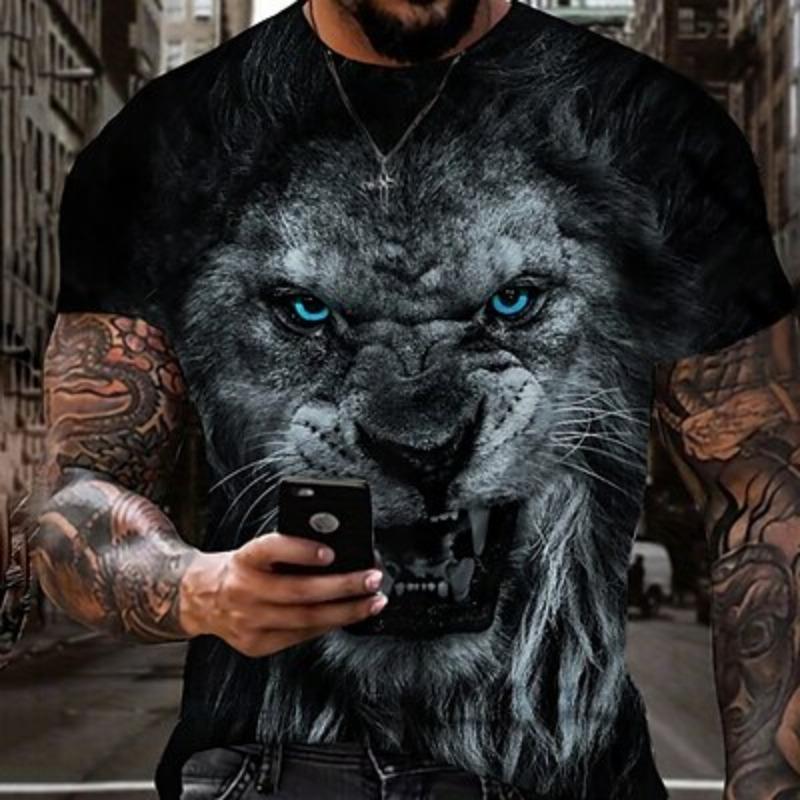 Men's Graphic Animal Lion T Shirt Short Sleeve T Shirt 3D Print Crew Neck Shirt Vintage Fashion Designer Outdoor Daily Sports Dark