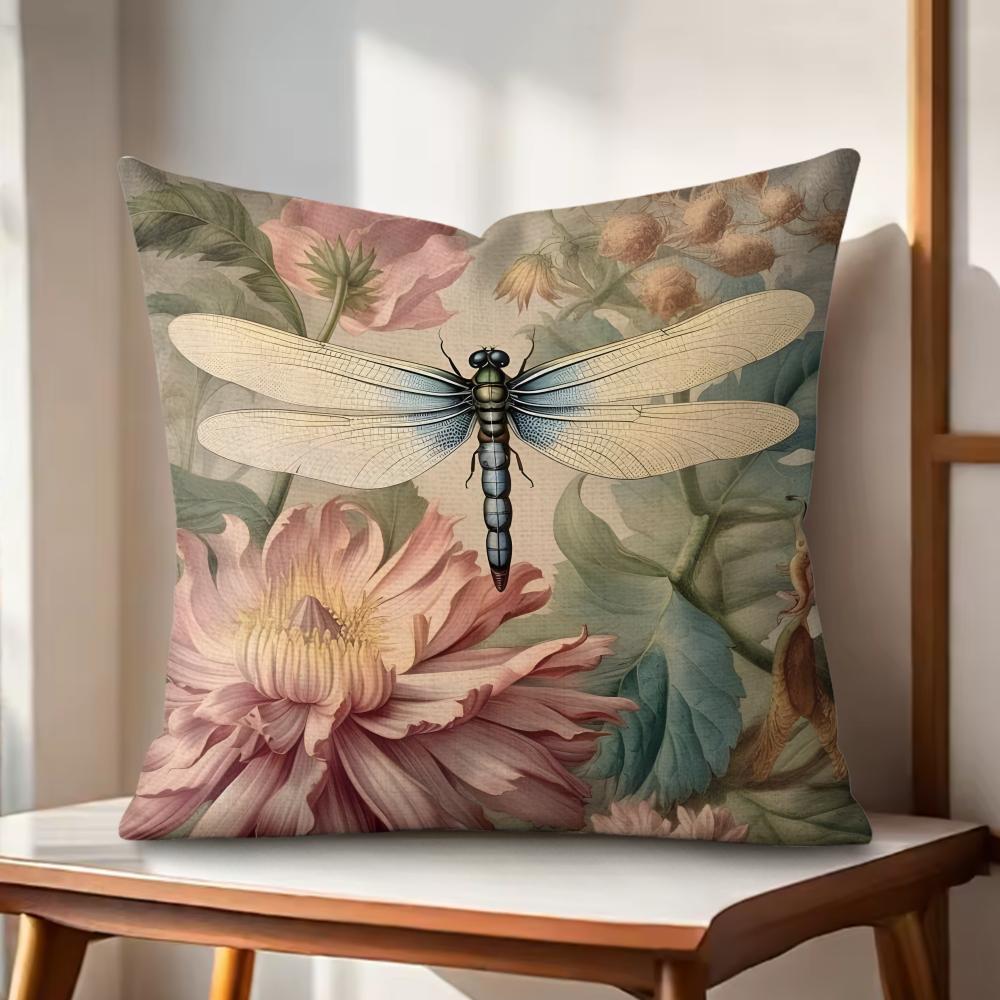 

Dragonfly Lotus Cushion Cover Natural Linen Organic Fabric DoubleSided Printing Couch Pillow Covers Home Decor Gift 30x30cm