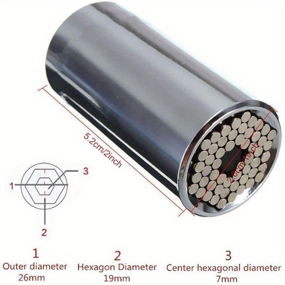 Metric 7-19mm Socket 3/8" Hex Shank Post 1/4"-3/4" Silver Ratchet Socket Universal Socket Tool with Electric Drill Adapter (Silver Socket + Post)
