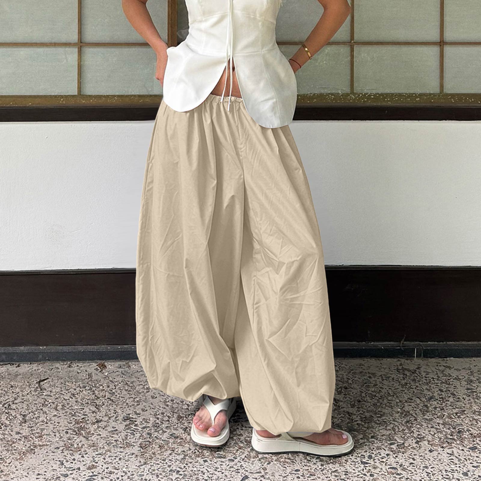 Women s Fashionable Pleated, Loose-Fit, Low- Casual Wide-Leg Pants S хаки