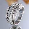 Charm Female Small Black Zircon Stone Finger Engagement Ring Vintage Silver Color Wedding Band Bridal Jewelry For Women