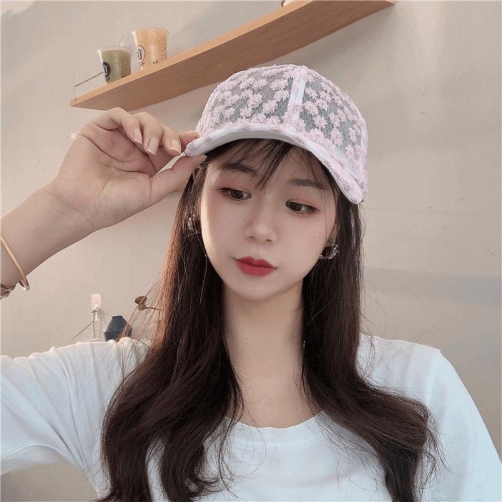 Embroidered Flower Baseball Cap Breathable Mesh Peaked Hat Fashion Visors Cap Girls