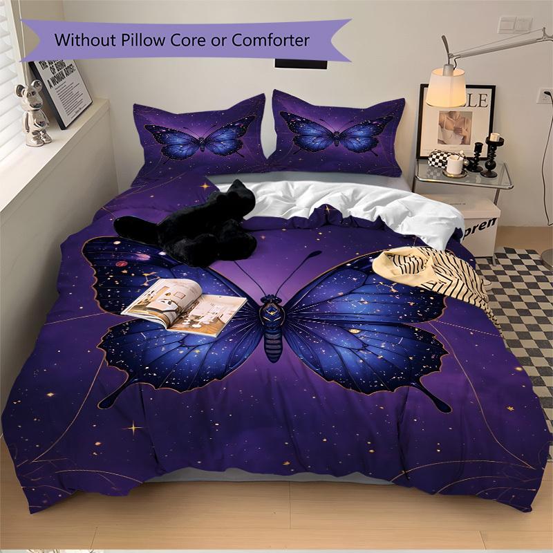 3pcs Butterfly Print Bedding Set, Breathable And Soft, Suitable for All Seasons Machine Washable, Suitable for Bedroom Decoration,yy250822198