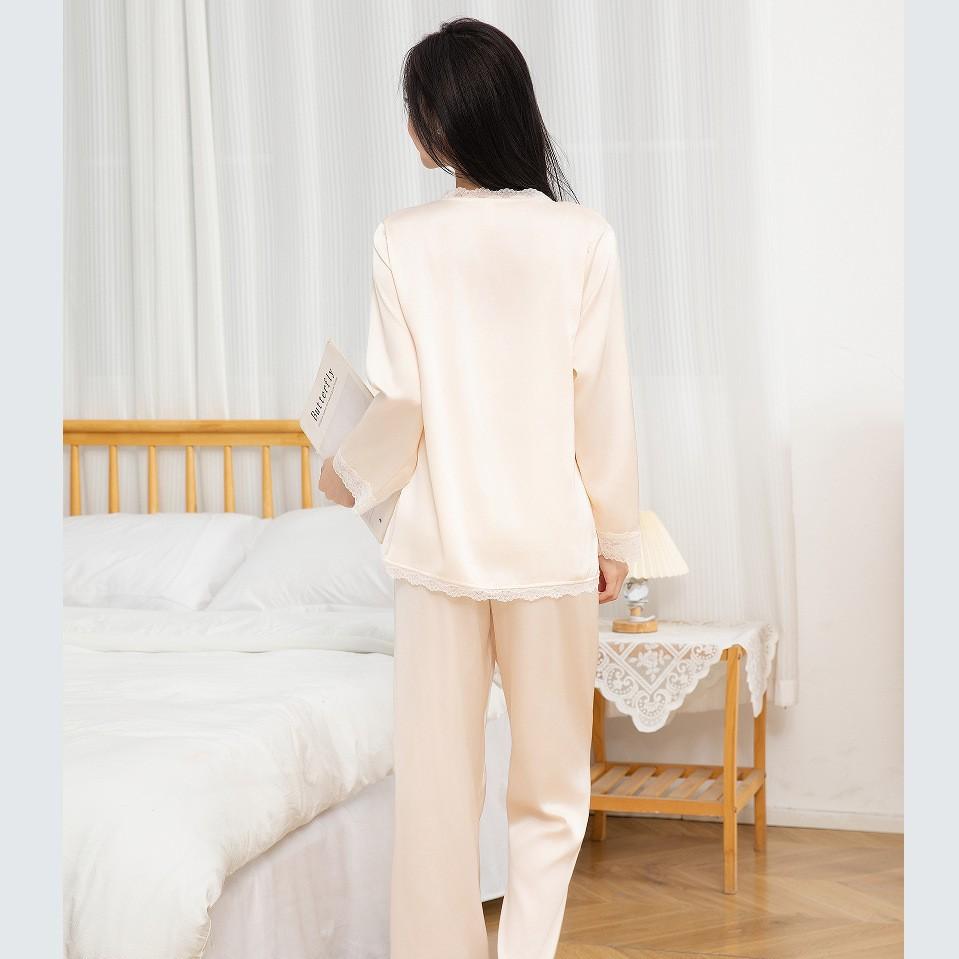 New Spring and Autumn Pajama Set French Pure Desire Wind Ice Silk Sweet Champagne Three-piece Set High-end Home Clothing Worker