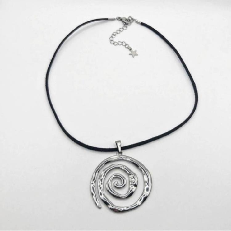 Fashionable Goth Necklace Accessory Chic Swirl Pendant on Velvets Cord Choker