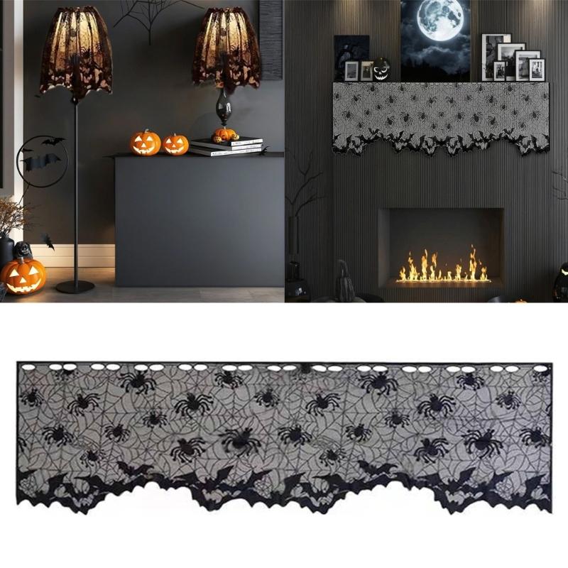Gothics Sheer Black Laces Lampshade Window Panel Privacy Lampshade Scarf For Home Privacy Decorations 19.69x59.1in