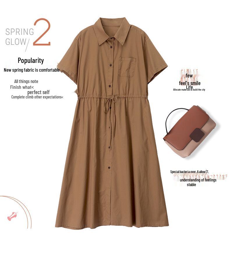 Modisches Damen Sommer 2025 Schlank machendes Hemdkleid aus reiner Baumwolle für Mütter mittleren Alters