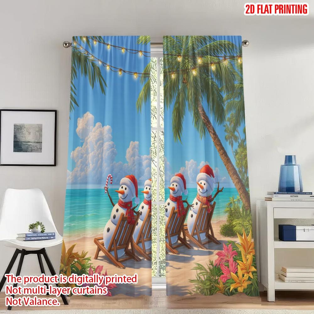 

Set Of 2 Flat Printing Merry Christmas Trendy Curtains Snowmen Beach Holiday Digital Printed Polyester Drapes Party Made W100*H70(CM)-Grommet top&2PCS
