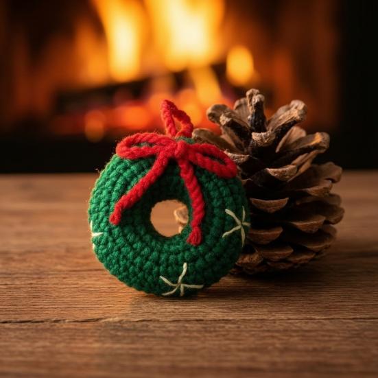Crochet Donut Bag Accessory Christmas Doughnut Keychain, Handmade Santa Claus/Reindeer/Penguin/Bear/Flower Wreath Pendant for Hand Knitted Keychain