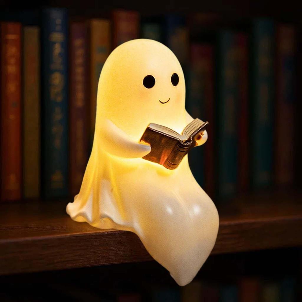 Cute Ghost Reading Book Lamp Halloween Ghost Night Light Ghost Reading Night Light Halloween Decor for Bedroom Study Room