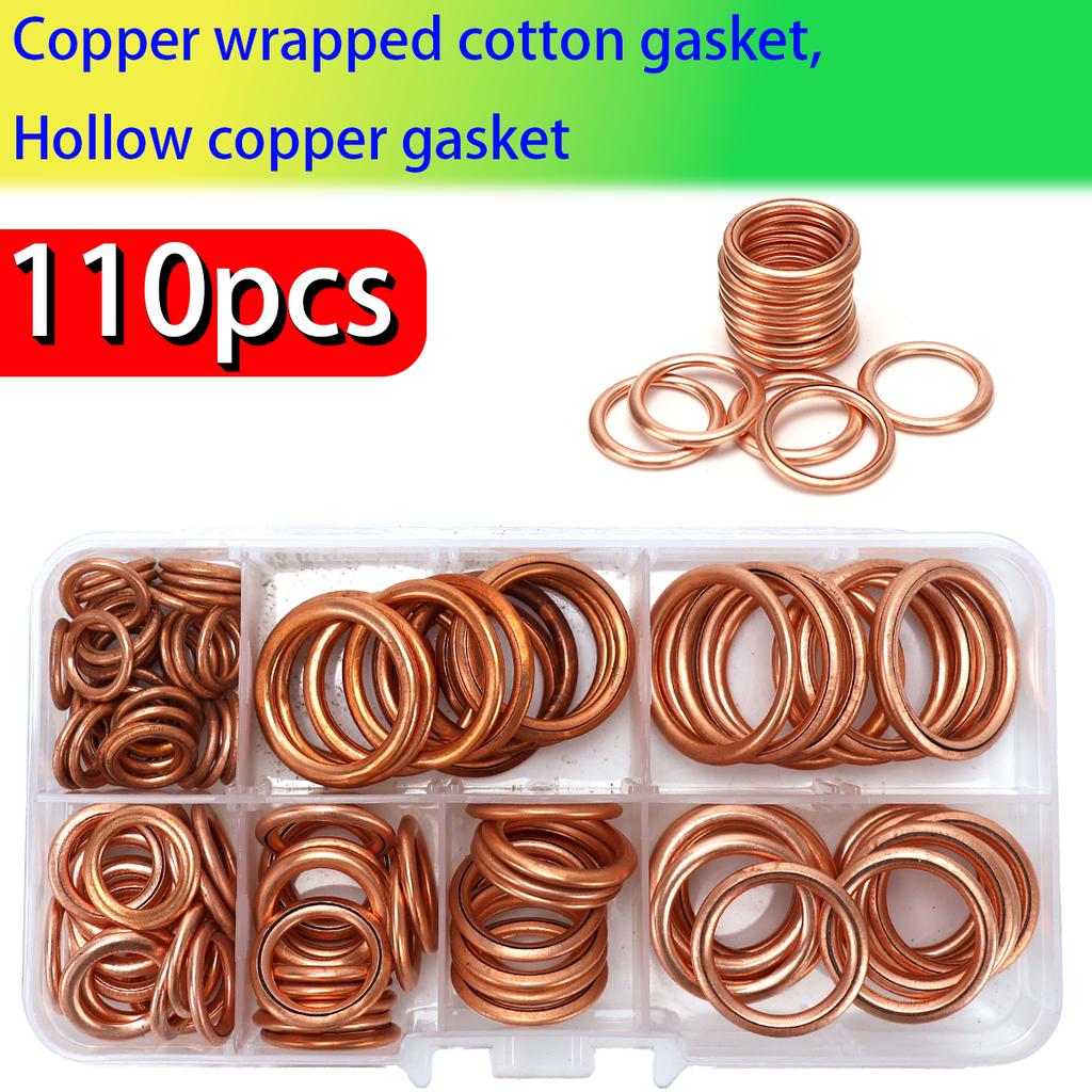 110pcs Copper-clad Cotton Gaskets, Compression Sealing Gaskets, Suitable for Automotive Oil Drain Plugs and Compression Washers.