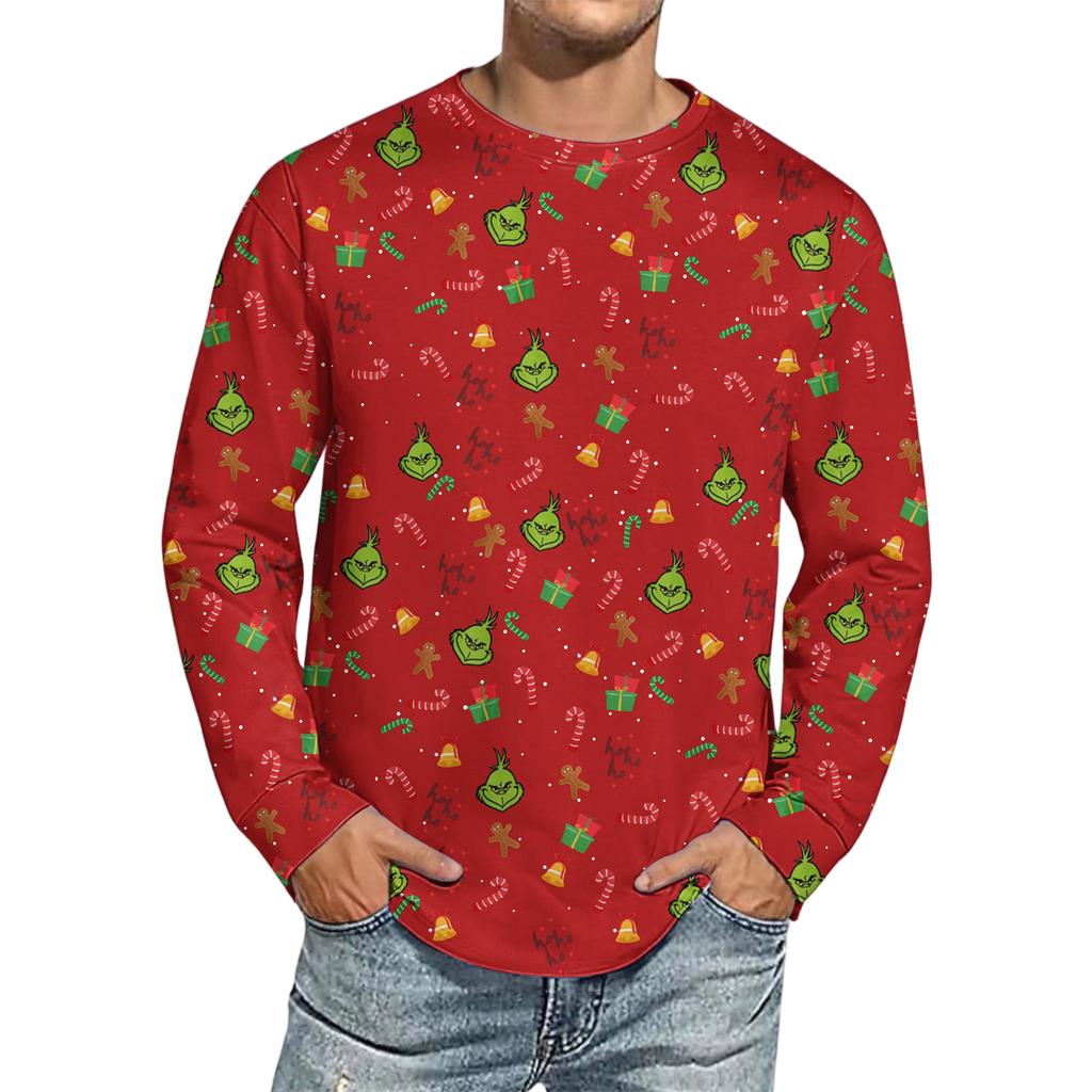 Men's Christmas Printed Imitation Cotton Long-sleeved Shirt