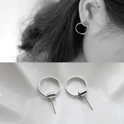 S925 Silver Cylinder Circle Ring Earrings (2-Piece Set) P0882