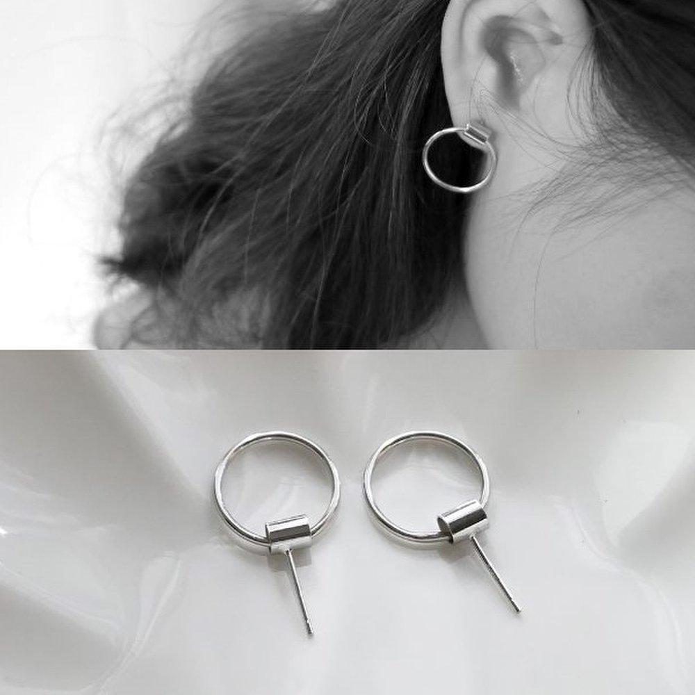 S925 Silver Cylinder Circle Ring Earrings (2-Piece Set) P0882
