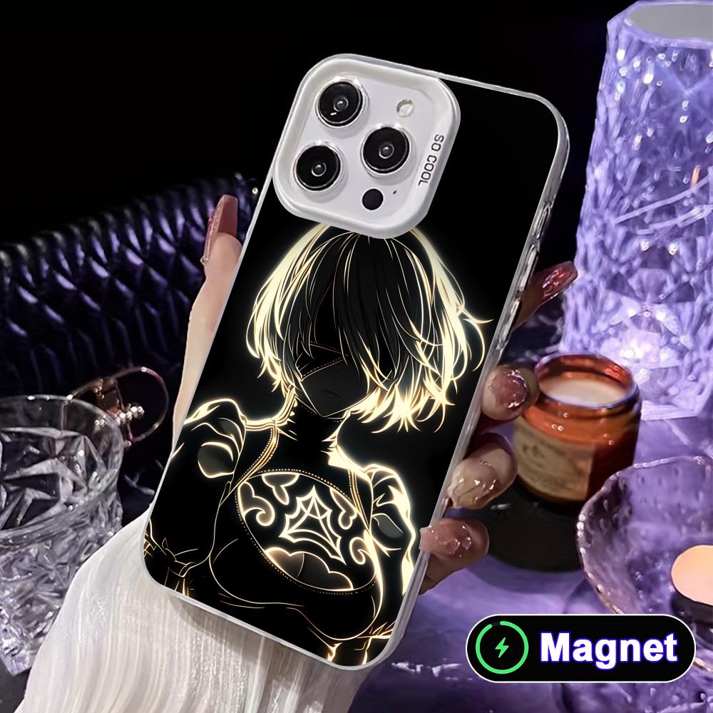 Anime Nier 2B White Translucent MagSafe Mobile Phone Case for iPhone 17 16 15 14 13 12 11 X XR XS Air Pro Max Plus Cover