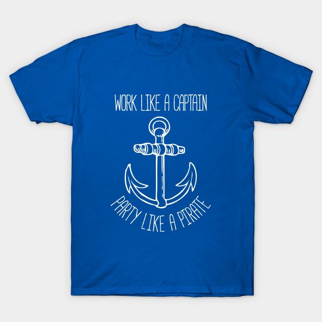 Men Black Print T-shirt Work Like A Captain Party Like A Pirate No-Cut Transfer Paper Print Cotton Tshirt S