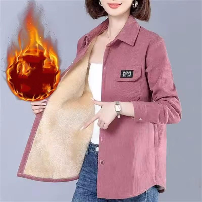 Women s Fall Loose-Fit Casual Fleece-Lined Long-Sleeve Top M