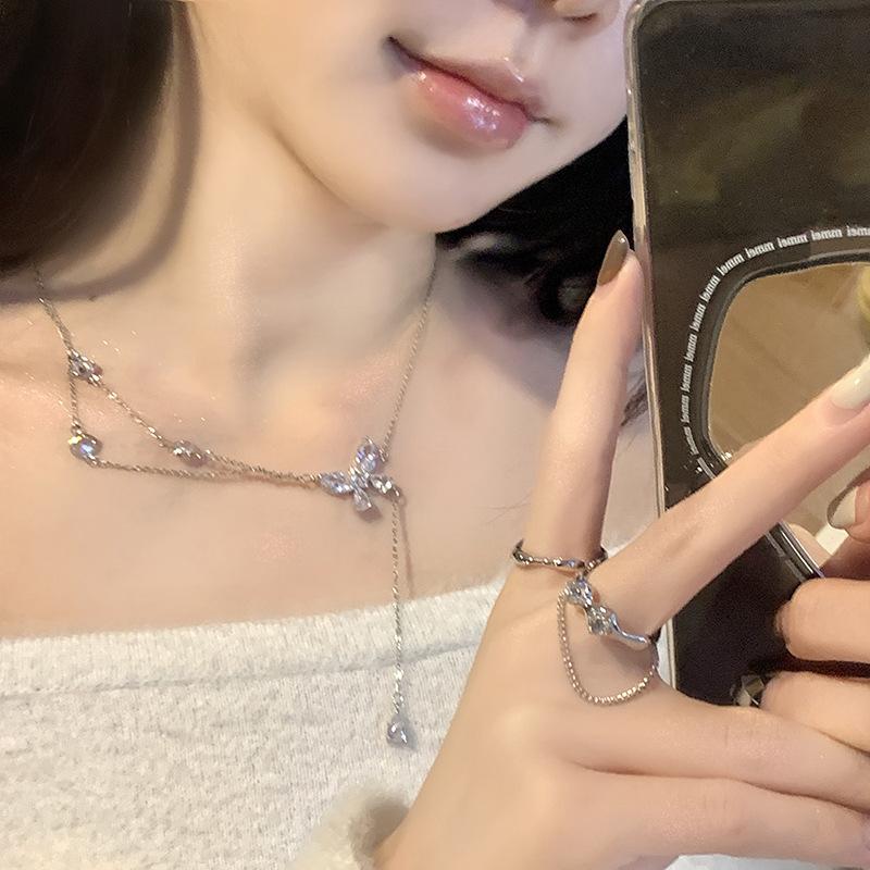 Super flash fairy gas water drop butterfly necklace collarbone chain flash diamond 2025 new choker neck chain tide