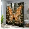 1Pc Butterfly & Floral Shower Curtain With Illuminated Design - Polyester Fabric Bathroom Decor, 70.8X70.8 Inches,
