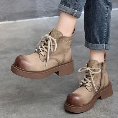 Botas martin estilo britânico com cadarço, botas curtas, sola grossa, retrô, versátil, sapatos femininos plataforma