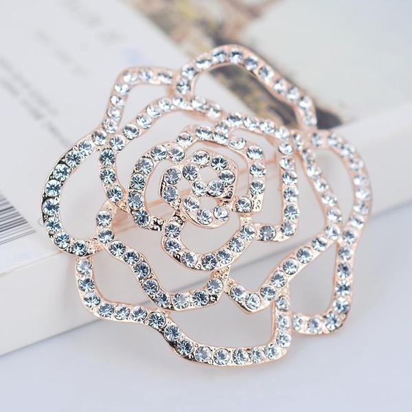 Broșă Pin Femei la Modă Floare Trandafir Nuntă Mireasă Lux Stras Broșă Nouă Naturalice