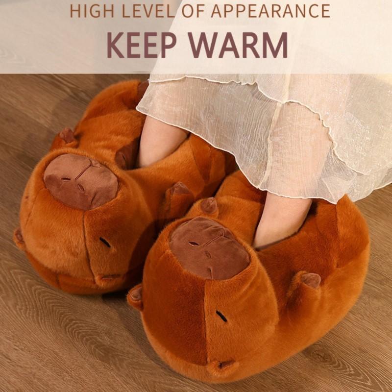 Fashion Winter Warm Home Floor Silent Soft Cotton Shoes Cute Capybara Slides Unisex Cartoon Capybara Slippers Women Plush Cute Slippers