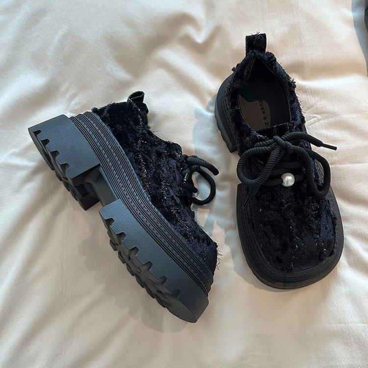 Lace-up big head muffin shoes women's 2025 autumn new small platform women's shoes fashion heightening loafers single shoes