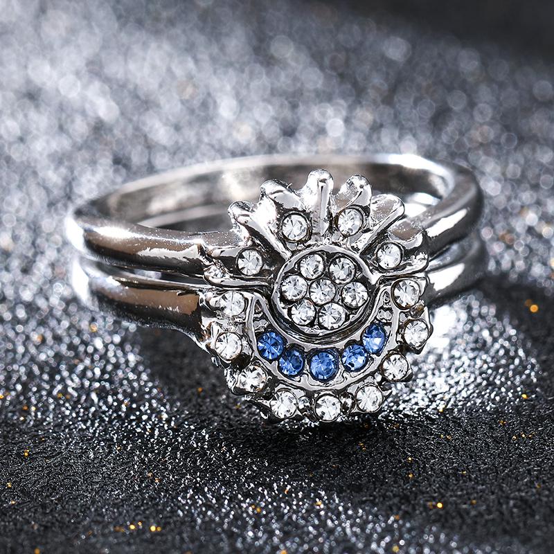 2pc/set Summer Couple Ring Set Sky Blue Sparkling Moon and Sun Ring New Women's Stackable Finger Set Engagement Jewelry
