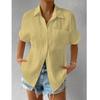 Open Front Shirt Patch Pocket Solid Casual Collar Insert Sleeve Women's Short Sleeve Shirt