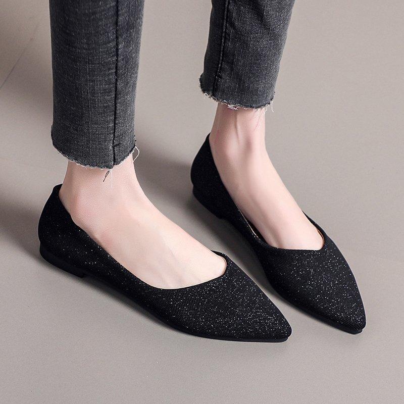 Single Shoes Women Pointed Flat Shoes Lady Fashion Ladyshoes Work Shoes Fashion Shiny Tide