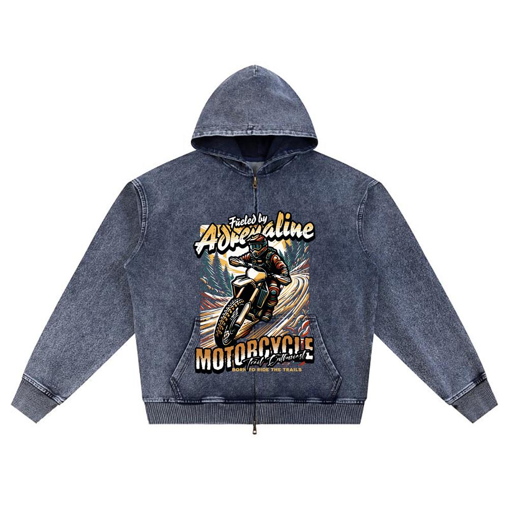 

Худи на молнии из вязаного денима с принтом DTG, уличная одежда, мотоциклетная, с принтом Brother, худи на молнии XL темно-синий