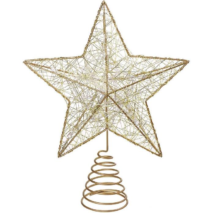 Christmas Tree Topper LED Star Battery Operated Treetop Decoration (Gold)