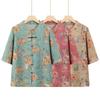 Retro Print Plus Size Three-Quarter Sleeve Shirt for Middle-Aged Women