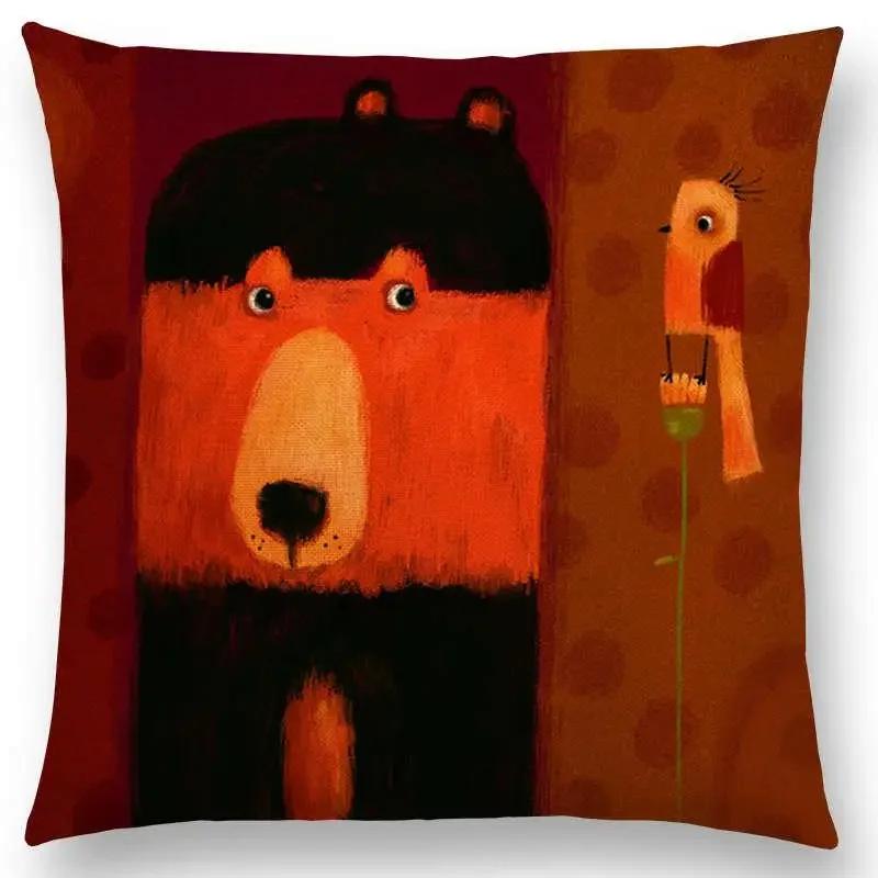 Abstract Fantasy Animals Painting Sofa Throw Pillow Case Dachshund Owl Cat Dog Squirrel Rabbit Fox Elephant Cushion Cover