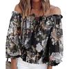 Women Floral Chiffon Shirt Printed Blouse Ruffle Waist Tie Tops