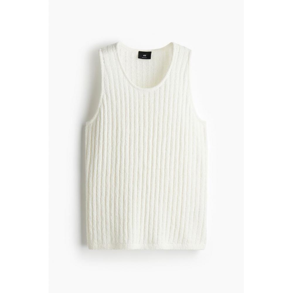 H M Ribknit Sleeveless Top Regular Fit creaM